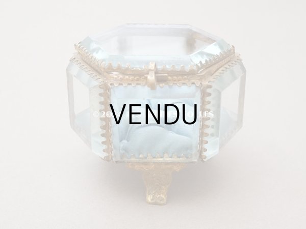 画像3: 19世紀末 アンティーク ジュエリーボックス 6角形 スモーキーブルーのシルク製クッション (3)