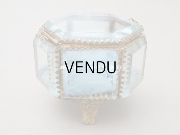 画像5: 19世紀末 アンティーク ジュエリーボックス 6角形 スモーキーブルーのシルク製クッション (5)