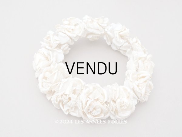 画像1: アンティーク シルクサテン 薔薇の布花のティアラ 花冠  エクリュ＆オフホワイト (1)