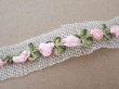 画像2: 未使用 アンティーク シルク製 薔薇のロココトリム パウダーピンク 50cm (2)