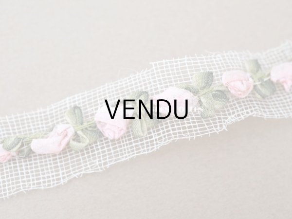 画像2: 未使用 アンティーク シルク製 薔薇のロココトリム パウダーピンク 50cm (2)
