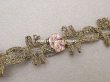 画像2: アンティーク シルク製 ５色の薔薇のロココトリム ゴールドのメタルレース 63cm (2)