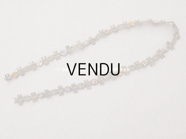 画像3: アンティーク シルク製 ５色の薔薇のロココトリム ゴールドのメタルレース 63cm (3)