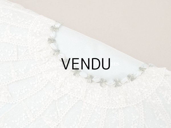 画像3: アンティーク 水色のシルク製ロココトリム ハンカチ用ポシェット シルクサテン＆レース  (3)