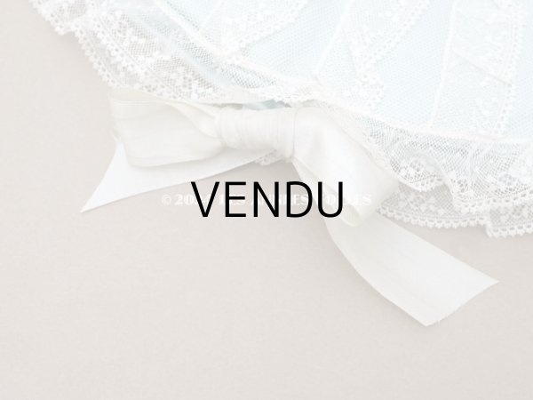 画像5: アンティーク 水色のシルク製ロココトリム ハンカチ用ポシェット シルクサテン＆レース  (5)