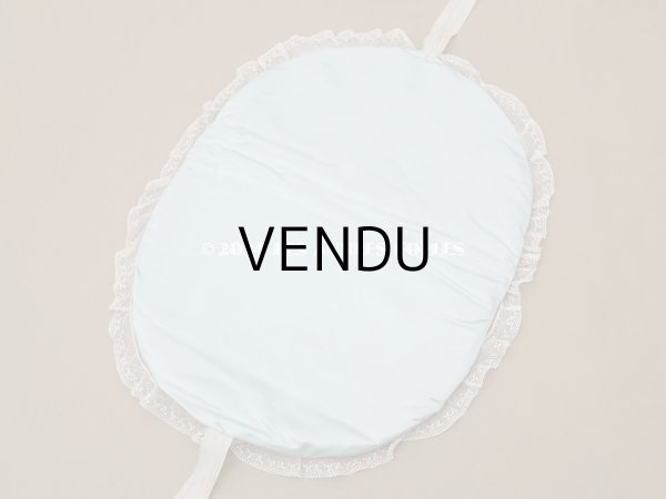 画像7: アンティーク 水色のシルク製ロココトリム ハンカチ用ポシェット シルクサテン＆レース  (7)