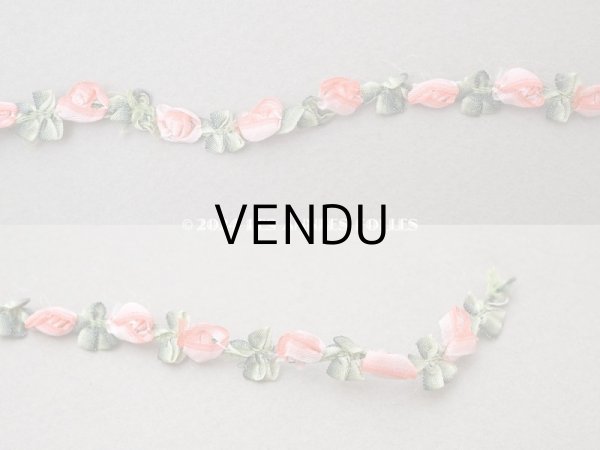 画像5: アンティーク シルク製 薔薇のロココトリム ピンクオレンジ ロココリボン 25cm (5)