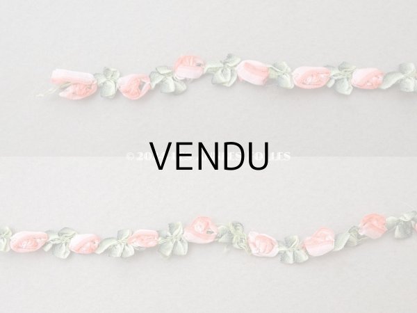 画像4: アンティーク シルク製 薔薇のロココトリム ピンクオレンジ ロココリボン 25cm (4)