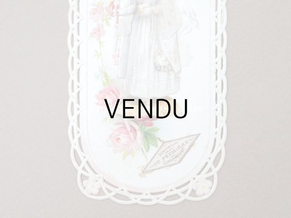 画像3: アンティーク 初聖体のカニヴェ 透かし柄 ピンクの薔薇 (3)