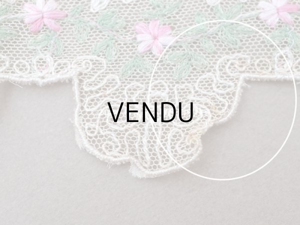画像5: 1930年頃 アンティーク レース ピンクの花の刺繍入り 95cm (5)