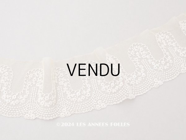 画像1: アンティーク 花の刺繍入り 幅広レース ベーシュ 幅9.7cm (1)