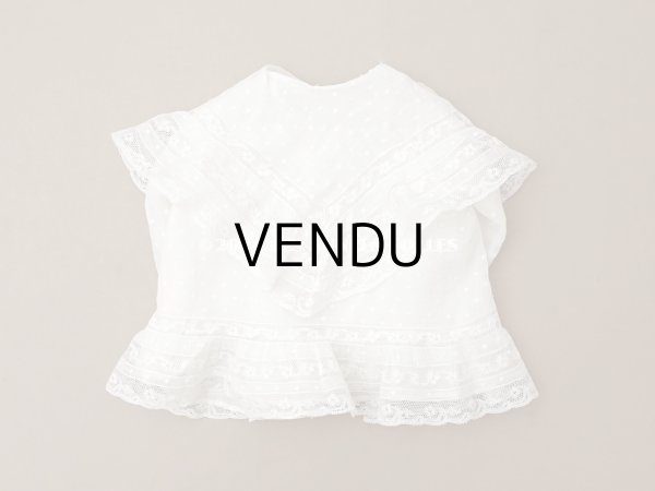 画像10: 1900年頃 アンティーク ドール&ベビー用 袖付きケープ ドット刺繍のコットンファブリック＆レース 裏地付き (10)