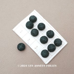 画像: 19世紀 アンティーク シルク製 くるみボタン 11mm 10ピースのセット 深緑