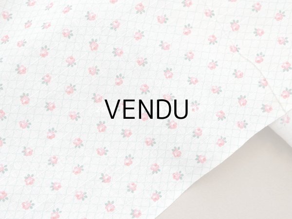 画像5: 未使用 アンティーク 小さな薔薇模様 薄手のコットンファブリック 70cm幅 淡いグリーンの格子柄 (5)