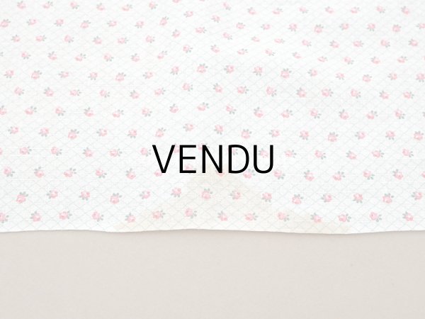 画像7: 未使用 アンティーク 小さな薔薇模様 薄手のコットンファブリック 70cm幅 淡いグリーンの格子柄 (7)