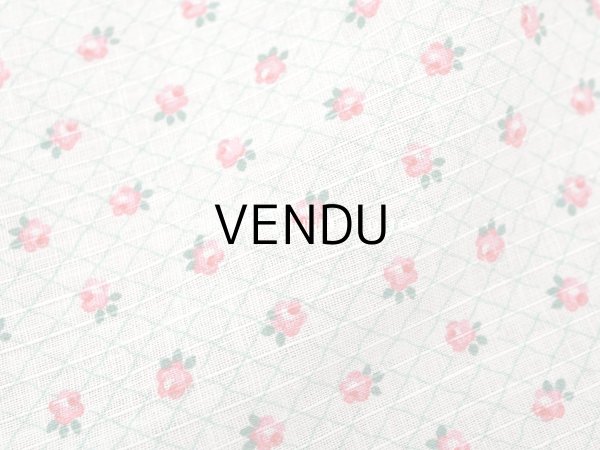 画像4: 未使用 アンティーク 小さな薔薇模様 薄手のコットンファブリック 70cm幅 淡いグリーンの格子柄 (4)
