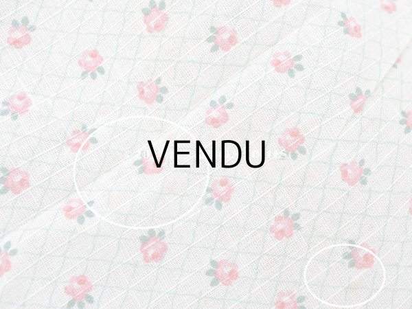 画像6: 未使用 アンティーク 小さな薔薇模様 薄手のコットンファブリック 70cm幅 淡いグリーンの格子柄 (6)