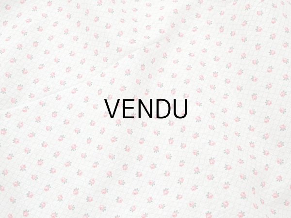 画像3: 未使用 アンティーク 小さな薔薇模様 薄手のコットンファブリック 70cm幅 淡いグリーンの格子柄 (3)