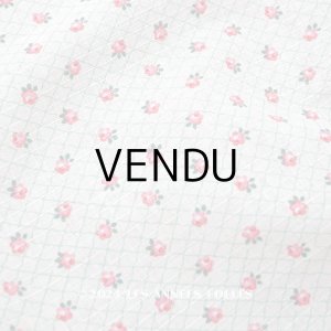 画像: 未使用 アンティーク 小さな薔薇模様 薄手のコットンファブリック 70cm幅 淡いグリーンの格子柄