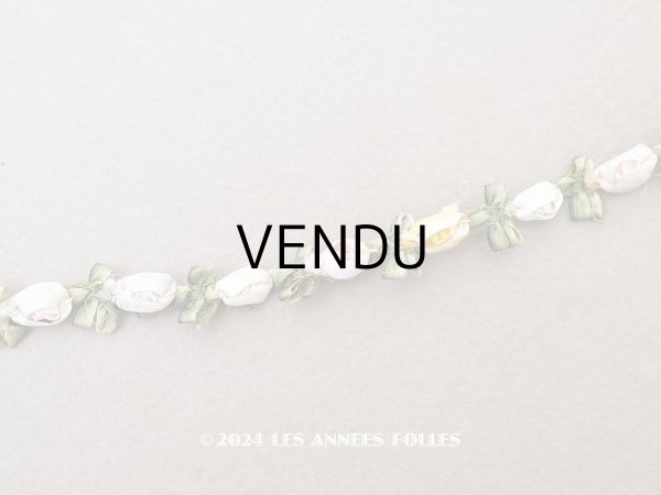 画像1: アンティーク シルク製 6色の薔薇のロココトリム 60cm パウダーカラー ロココリボン  (1)