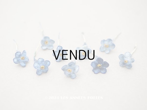 画像1: アンティーク 勿忘草 ベルベットの布花  ブルー 9ピースのセット 12mm (1)