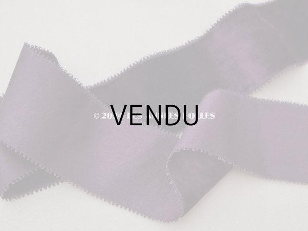 画像4: アンティーク ピコット付き シルク製 ベルベットリボン 1.74m 6cm幅 紫 (4)