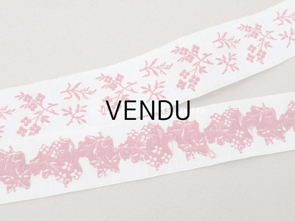 画像4: 19世紀末 アンティーク 花模様 ジャガード織リボン 87cm 2.4cm幅   (4)