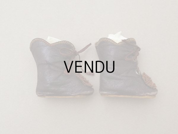 画像7: 【クリスマスセール2024対象外】19世紀末 アンティーク ドールシューズ レザー ダークブラウン L.I. 約4.8cm (7)