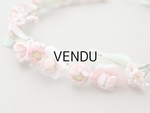 画像7: 【クリスマスセール2024対象外】アンティーク ヴェールガールのティアラ ベルベットの布花 花冠 (7)