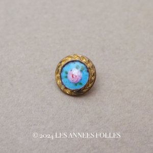 画像: 19世紀末 アンティーク エナメルボタン 薔薇 ハンドペイント 9.5mm