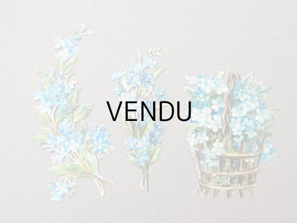 画像2: ＊蚤の市＊1900年頃 アンティーク 勿忘草 ダイカットクロモ 9点のセット (2)