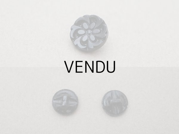 画像2: アンティーク 花 フレンチジェットのボタン 11mm 2ピースのセット黒  (2)
