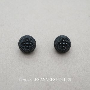 画像: アンティーク 花 フレンチジェットのボタン 10.5mm 2ピースのセット黒 