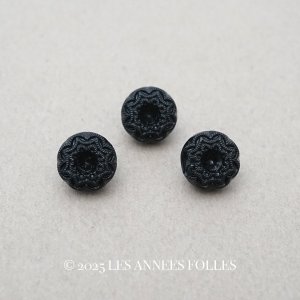 画像: アンティーク 花 フレンチジェットのボタン 11.5mm 3ピースのセット黒 