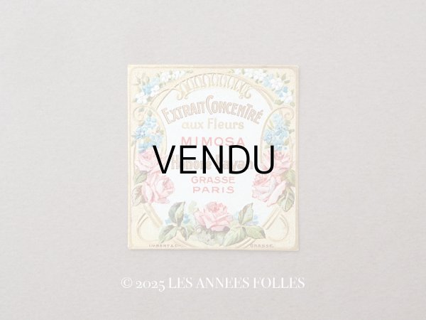 画像1: アンティーク 草花のパフュームラベル EXTRAIT CONCENTRE AUX FLEURS MIMOSA - HONORE PAYAN - (1)