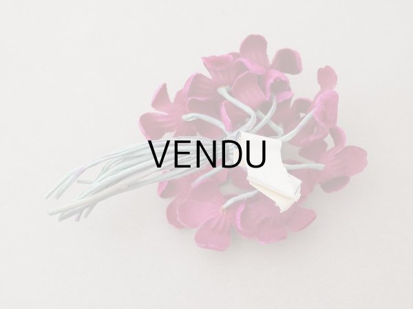 画像5: 未使用 アンティーク ベルベットの布花 赤紫＆グリーンラベル付 (5)