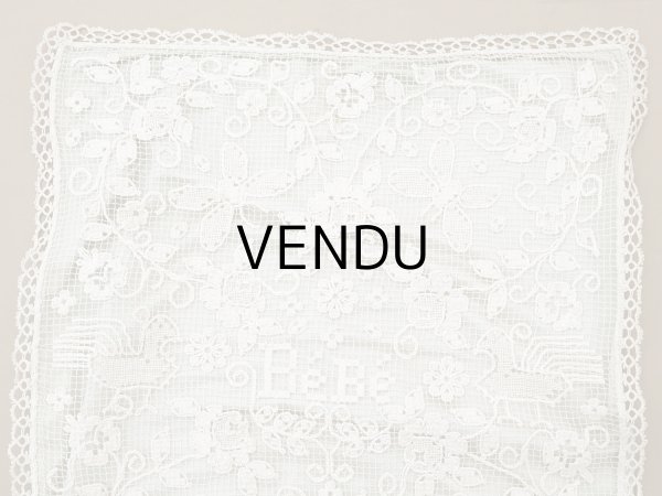 画像3: アンティーク ベビーベッドカバー  BEBE パウダーグリーンのシルクサテン&フィレレース (3)