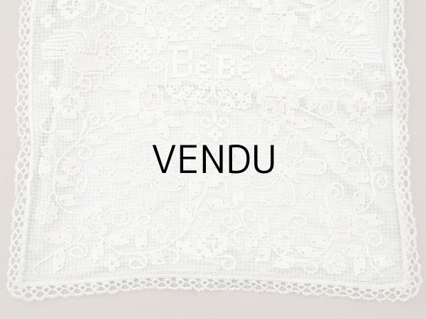 画像4: アンティーク ベビーベッドカバー  BEBE パウダーグリーンのシルクサテン&フィレレース (4)