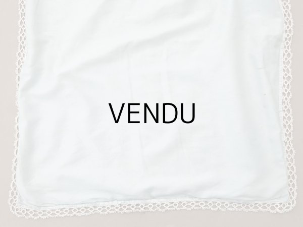 画像6: アンティーク ベビーベッドカバー  BEBE パウダーグリーンのシルクサテン&フィレレース (6)