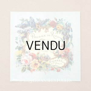 画像: アンティーク パウダーボックスのラベル POUDRE DE RIZ PARFUMERIE AUX FLEURS - NOGARA GRASSE PARIS -