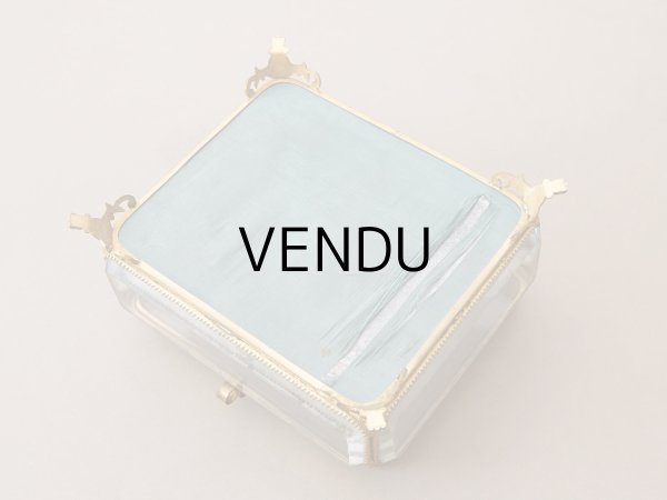 画像19: 19世紀中頃 アンティーク 大きなジュエリーケース スモーキーブルーのシルククッション 20.2×17.5cm (19)