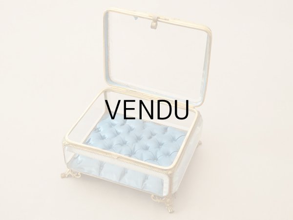 画像3: 19世紀中頃 アンティーク 大きなジュエリーケース スモーキーブルーのシルククッション 20.2×17.5cm (3)