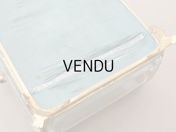 画像20: 19世紀中頃 アンティーク 大きなジュエリーケース スモーキーブルーのシルククッション 20.2×17.5cm (20)