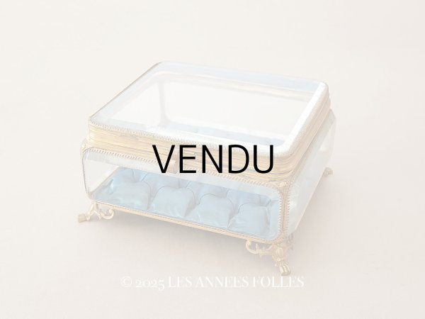 画像1: 19世紀中頃 アンティーク 大きなジュエリーケース スモーキーブルーのシルククッション 20.2×17.5cm (1)