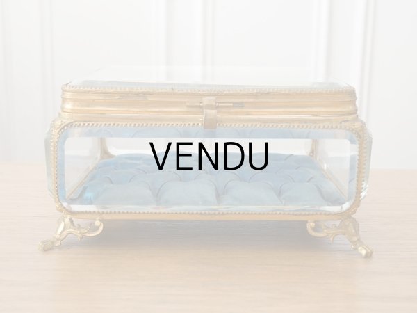 画像11: 19世紀中頃 アンティーク 大きなジュエリーケース スモーキーブルーのシルククッション 20.2×17.5cm (11)