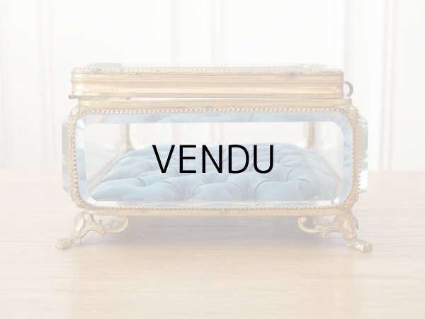 画像14: 19世紀中頃 アンティーク 大きなジュエリーケース スモーキーブルーのシルククッション 20.2×17.5cm (14)