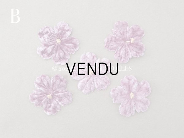 画像5: アンティーク 布花材料 ベルベットの花びら 花芯付き 5ピースのセット 約4cm 布花 ライラック色 (5)