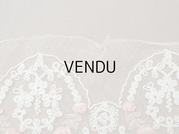 画像5: アンティークピンクの薔薇刺繍入り レース ベージュ 1m 約8cm幅 (5)