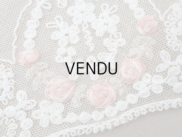 画像3: アンティークピンクの薔薇刺繍入り レース ベージュ 1m 約8cm幅 (3)