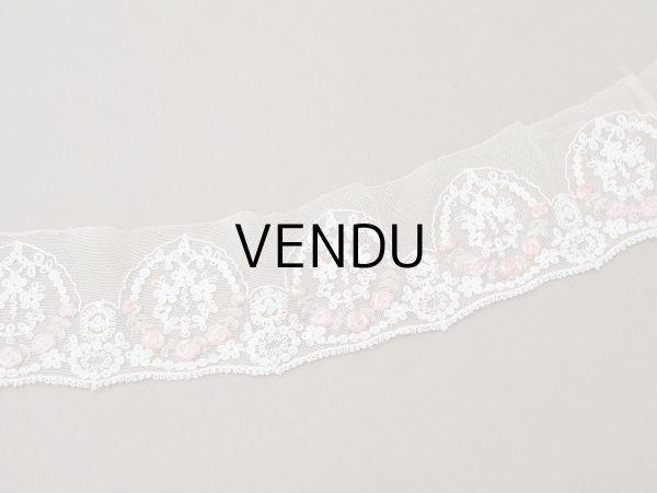 画像4: アンティークピンクの薔薇刺繍入り レース ベージュ 1m 約8cm幅 (4)